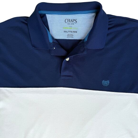 Chaps Colorblock Polo Shirt Men's XXL 2XL Blue White Classic Fit Casual Everyday - Picture 2 of 9